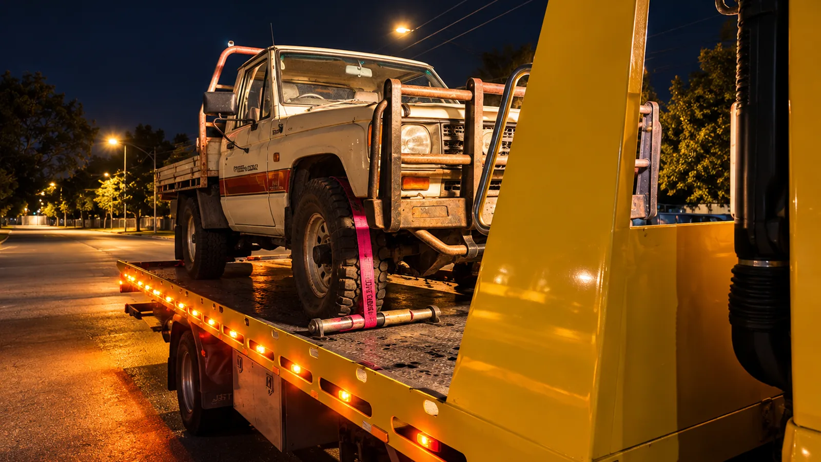 Broken-down vehicle transported on a tilt tray in Brisbane