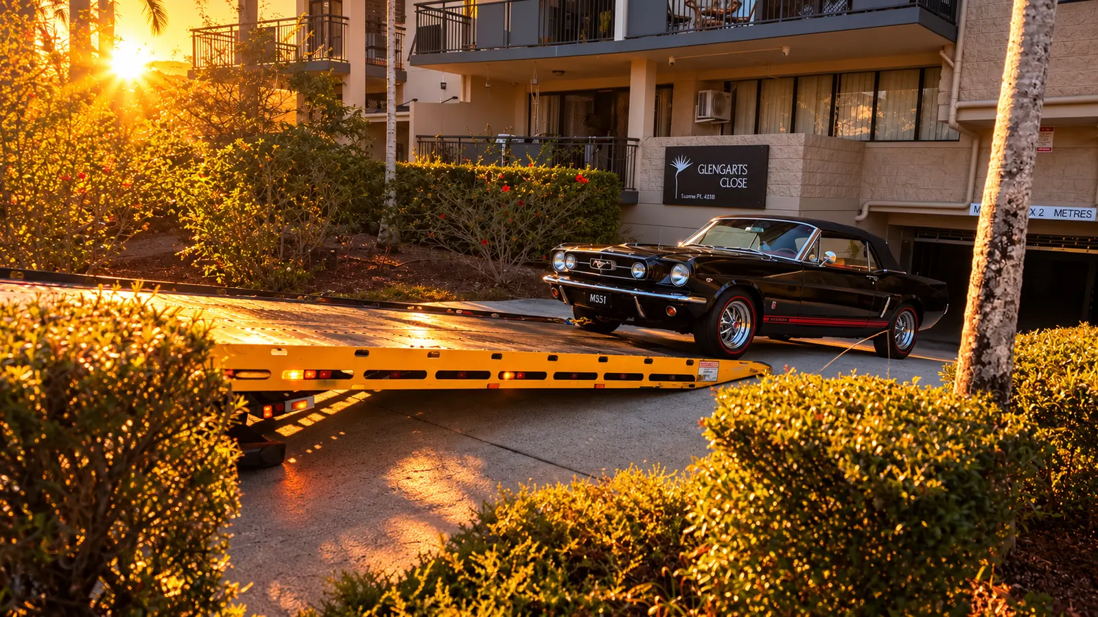 Classic Mustang loading with a lowered tilt tray