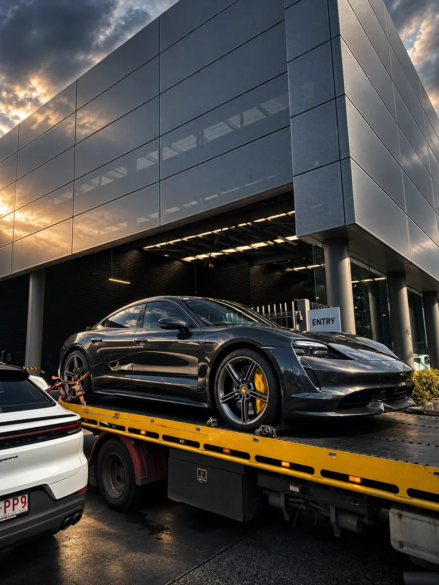 Porsche Taycan electric vehicle on a Brisbane tilt tray