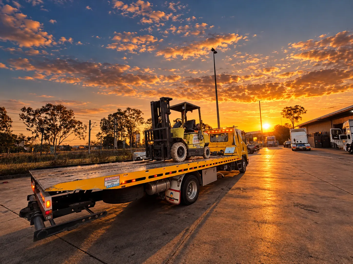 Forklift secured on a tilt tray for transport in Brisbane