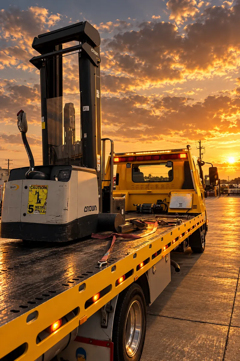 Heavy machinery secured for transport in Brisbane