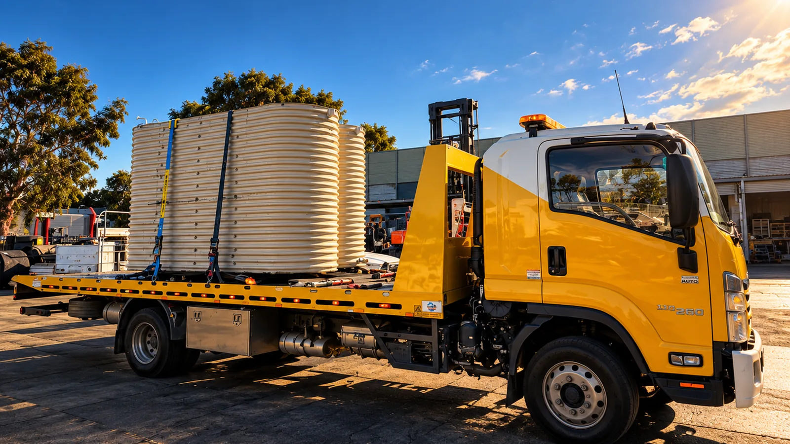 Machinery secured on a Brisbane tilt tray truck