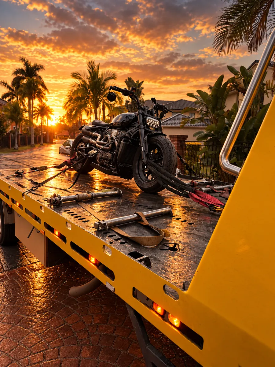 Motorcycle transport on a tilt tray