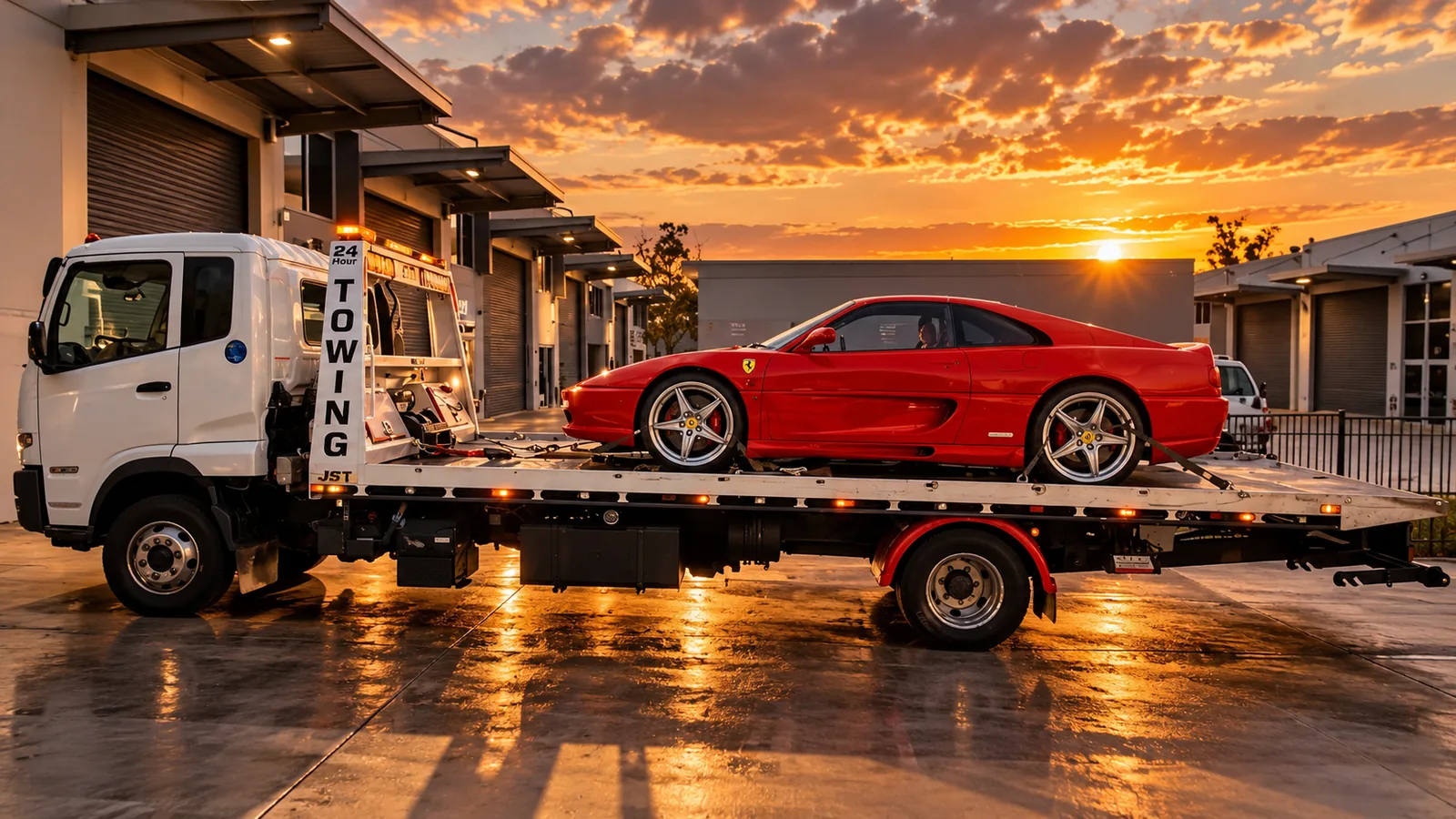 Prestige sports car transported on a tilt tray in Brisbane