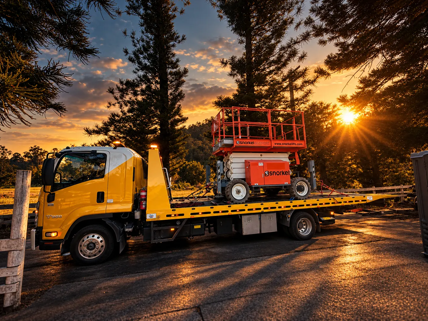 Machinery transport on a tilt tray truck