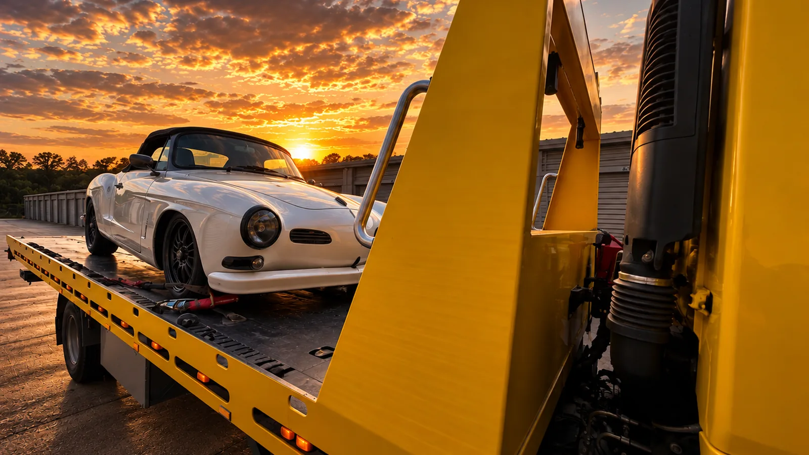 Car secured on a tilt tray for towing in Brisbane